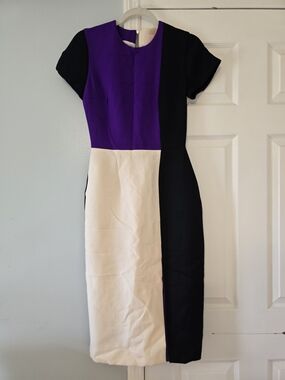 Roksanda Ilincic Purple, Black & White Colorblock Midi Dress